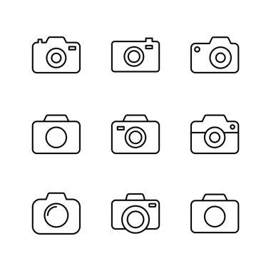 Kamera simgesi ayarlandı. Fotoğraf makinesi simgesi. kamera fotoğrafçılık simgesi.