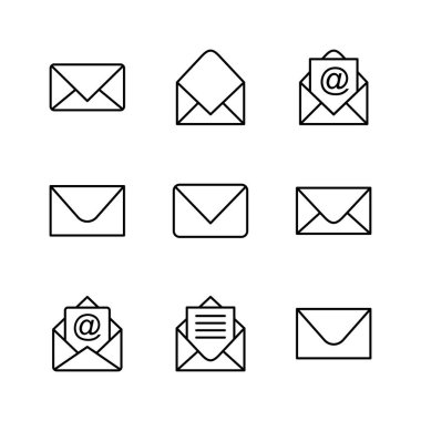Posta simgesi seti. e- posta simgesi vektörü. E- posta simgesi. Zarf illüstrasyonu