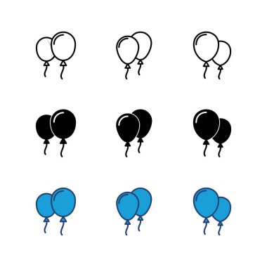 Balon simgesi ayarlandı. Parti balonu süsleme doğum günü vektörü. Balon siyah siluet simgesi