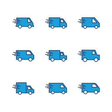 Hızlı nakliye kamyonu ikonu seti. Teslimat kamyonu ikonu. hızlı dağıtım simgesi