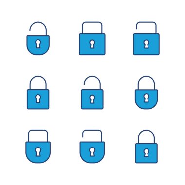 Kilit simgesi ayarlandı. Asma kilit ikon vektörü. Şifreleme simgesi. Güvenlik sembolü
