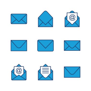 Posta simgesi seti. e- posta simgesi vektörü. E- posta simgesi. Zarf illüstrasyonu