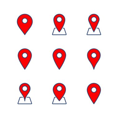 Pin simgesi ayarlandı. Konum simgesi vektörü. hedef simgesi. harita iğnesi