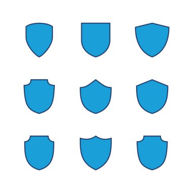 Kalkan simgesi ayarlandı. Koruma ikonu vektörü. Güvenlik vektör simgesi