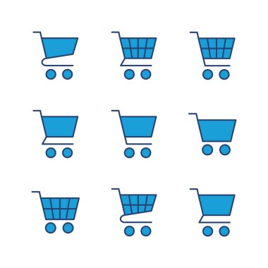 Alışveriş ikonu seti. Alışveriş arabası ikonu. Trolley simge vektörü