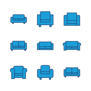 Koltuk simgesi ayarlandı. kanepe ikonu çizimi