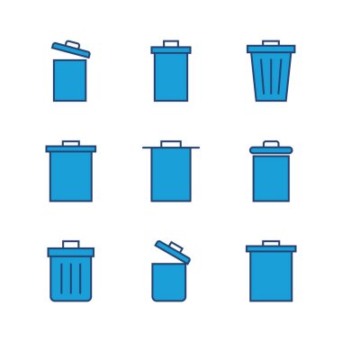 Çöp simgesi seti. Çöp kutusu simgesi. Simge vektörünü sil. çöp