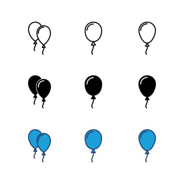 Balon simgesi ayarlandı. Parti balonu süsleme doğum günü vektörü. Balon siyah siluet simgesi