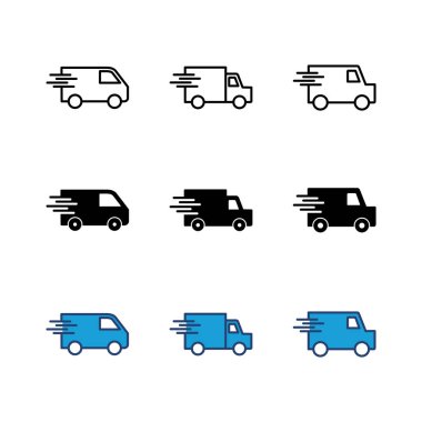 Hızlı nakliye kamyonu ikonu seti. Teslimat kamyonu ikonu. hızlı dağıtım simgesi