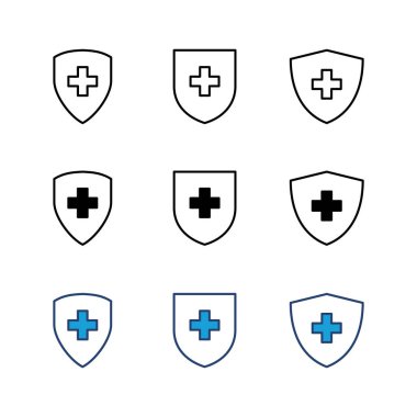Sağlık sigortası ikonu seti. Sigorta sağlık belgesi simgesi