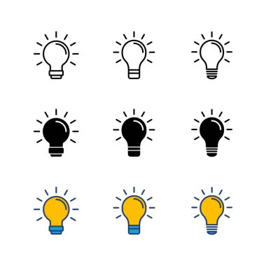 Lamba simgesi ayarlandı. Ampul simgesi vektörü. fikir sembolü.