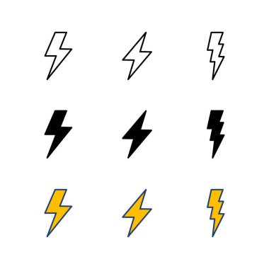 Şimşek simgesi ayarlandı. Elektrik ikon vektörü. Güç simgesi. enerji işareti