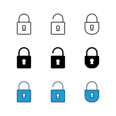 Kilit simgesi ayarlandı. Asma kilit ikon vektörü. Şifreleme simgesi. Güvenlik sembolü