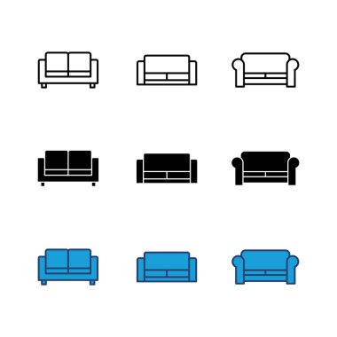 Koltuk simgesi ayarlandı. kanepe ikonu çizimi