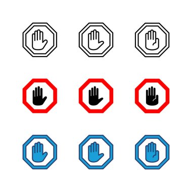 Simge setini durdur. Dur tabelası. el durdurma simgesi vektörü