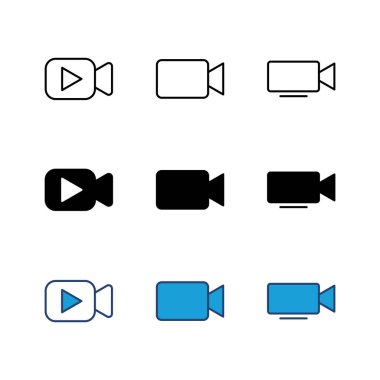 Video simgesi seti. Video kamera ikon vektörü. Film tabelası. Sinema