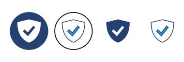 Kalkan kontrol simgesi vektörü. Koruma onayı işareti. Güvenli simge vektörü