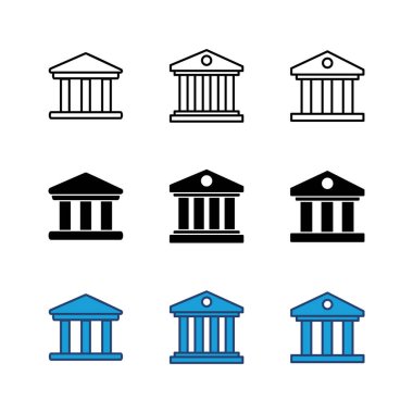 Banka simgesi seti. Banka vektör simgesi, müze, üniversite
