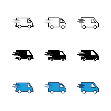 Hızlı nakliye kamyonu ikonu seti. Teslimat kamyonu ikonu. hızlı dağıtım simgesi