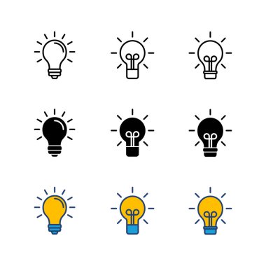 Lamba simgesi ayarlandı. Ampul simgesi vektörü. fikir sembolü.