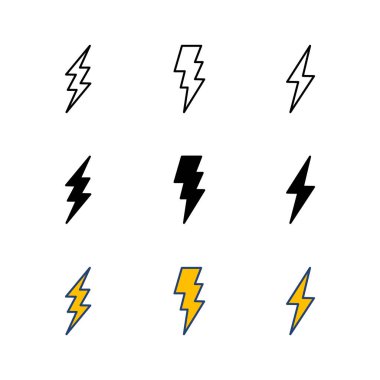 Şimşek simgesi ayarlandı. Elektrik ikon vektörü. Güç simgesi. enerji işareti