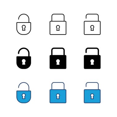 Kilit simgesi ayarlandı. Asma kilit ikon vektörü. Şifreleme simgesi. Güvenlik sembolü