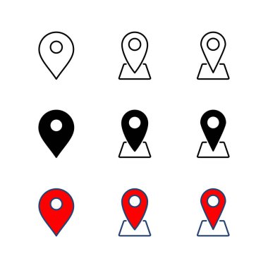 Pin simgesi ayarlandı. Konum simgesi vektörü. hedef simgesi. harita iğnesi