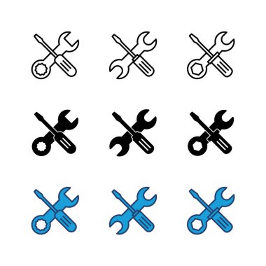 Onarım araçları simgesi ayarlandı. araç simgesi vektörü. Simge vektörü ayarlanıyor. İngiliz anahtarı ve tornavida. destek, Servis