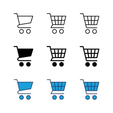 Alışveriş ikonu seti. Alışveriş arabası ikonu. Trolley simge vektörü