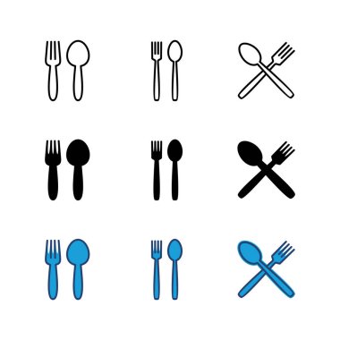 kaşık ve çatal ikonu seti. kaşık, çatal ve bıçak ikonu vektörü. restoran simgesi