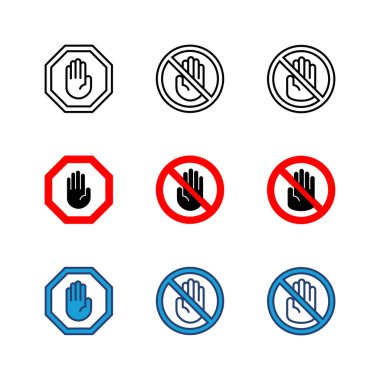 Simge setini durdur. Dur tabelası. el durdurma simgesi vektörü