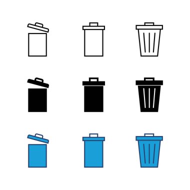 Çöp simgesi seti. Çöp kutusu simgesi. Simge vektörünü sil. çöp
