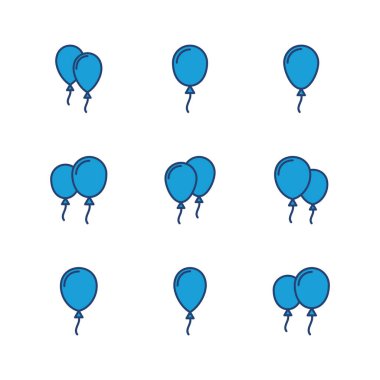 Balon simgesi ayarlandı. Parti balonu süsleme doğum günü vektörü. Balon siyah siluet simgesi