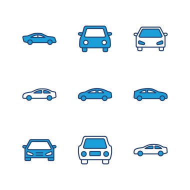 Araba ikonu ayarlandı. Araba vektör simgesi. küçük sedan