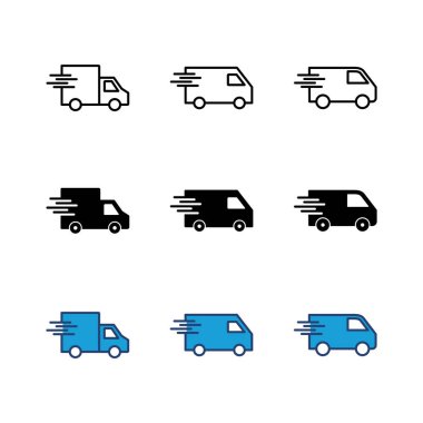 Hızlı nakliye kamyonu ikonu seti. Teslimat kamyonu ikonu. hızlı dağıtım simgesi