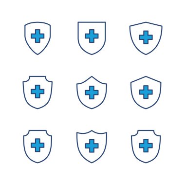 Sağlık sigortası ikonu seti. Sigorta sağlık belgesi simgesi