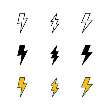 Şimşek simgesi ayarlandı. Elektrik ikon vektörü. Güç simgesi. enerji işareti