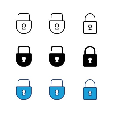 Kilit simgesi ayarlandı. Asma kilit ikon vektörü. Şifreleme simgesi. Güvenlik sembolü