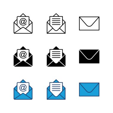Posta simgesi seti. e- posta simgesi vektörü. E- posta simgesi. Zarf illüstrasyonu