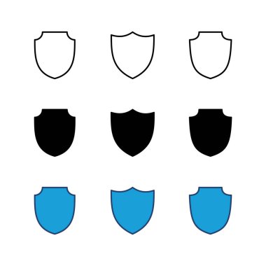 Kalkan simgesi ayarlandı. Koruma ikonu vektörü. Güvenlik vektör simgesi