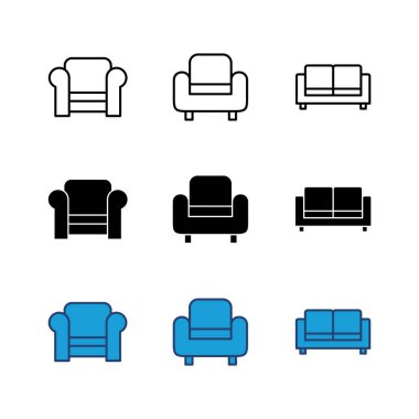 Koltuk simgesi ayarlandı. kanepe ikonu çizimi