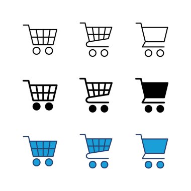 Alışveriş ikonu seti. Alışveriş arabası ikonu. Trolley simge vektörü
