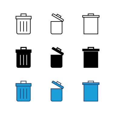 Çöp simgesi seti. Çöp kutusu simgesi. Simge vektörünü sil. çöp