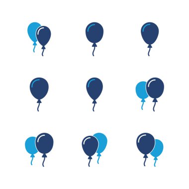 Balon simgesi ayarlandı. Parti balonu süsleme doğum günü vektörü. Balon siyah siluet simgesi