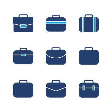 Evrak çantası simgesi seti. Bavul simgesi. bagaj sembolü.