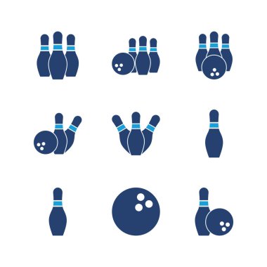 Bowling icon set. bowling ball and pin icon. bowling pins clipart