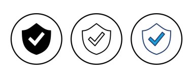Kalkan kontrol simgesi vektörü. Koruma onayı işareti. Güvenli simge vektörü