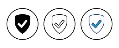 Kalkan kontrol simgesi vektörü. Koruma onayı işareti. Güvenli simge vektörü