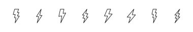 Şimşek simgesi ayarlandı. Elektrik ikon vektörü. Güç simgesi. enerji işareti