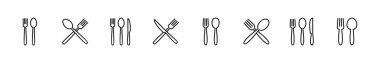 kaşık ve çatal ikonu seti. kaşık, çatal ve bıçak ikonu vektörü. restoran simgesi
